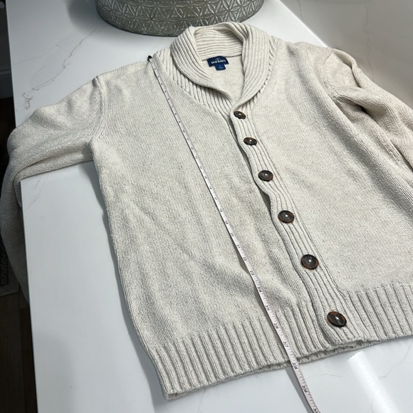 Old Navy button-up Cardigan cream Knit with shawl collar unisex sz Large oatmeal - Picture 11 of 12